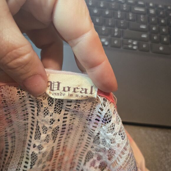 VOCAL Pink Tie Dye Studded Cross V Neck Short Sleeve Ed Hardy Style Med USA Made - Picture 7 of 8